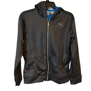 Puma Hoodie Jacket Girls XL - 16 Full Zip Metallic Black Pockets Activewear